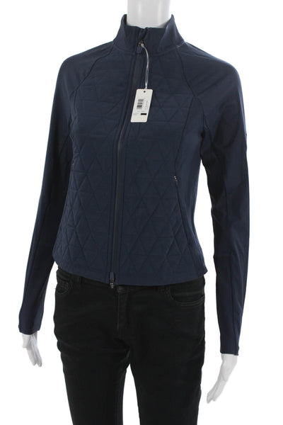 Johnnie-o Womens Track Jacket Blue Geometric Polyester Zip Long Sleeve Size XS