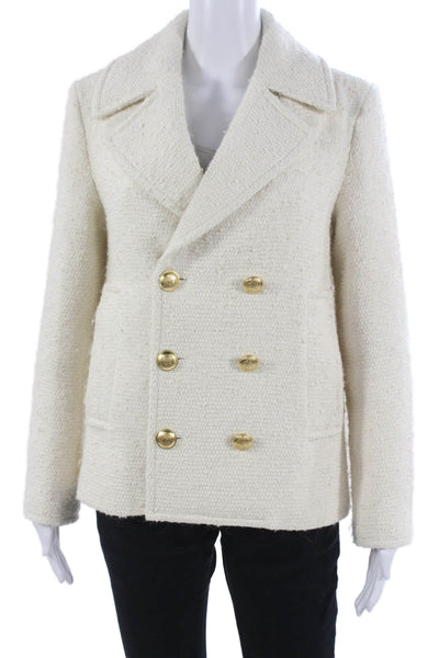 ALC Women Pea Coat Ivory Cotton Button Long Sleeve Size 2