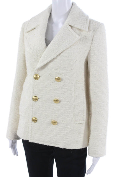 ALC Women Pea Coat Ivory Cotton Button Long Sleeve Size 2