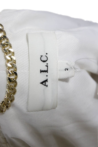 ALC Women Pea Coat Ivory Cotton Button Long Sleeve Size 2