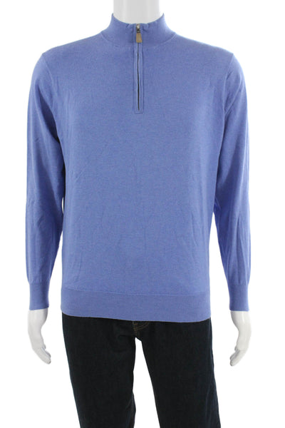 Peter Millar Mens Pima Cotton Mock Neck Pullover Sweater Blue Longsleeve Size S
