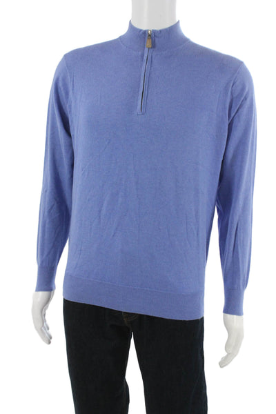 Peter Millar Mens Pima Cotton Mock Neck Pullover Sweater Blue Longsleeve Size S
