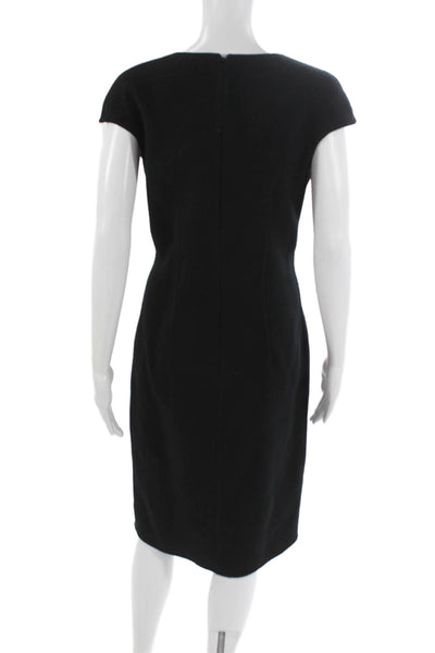 Faconnable Womens Sheath Dress Black Wool V-Neck Knee Short Sleeve Size 10