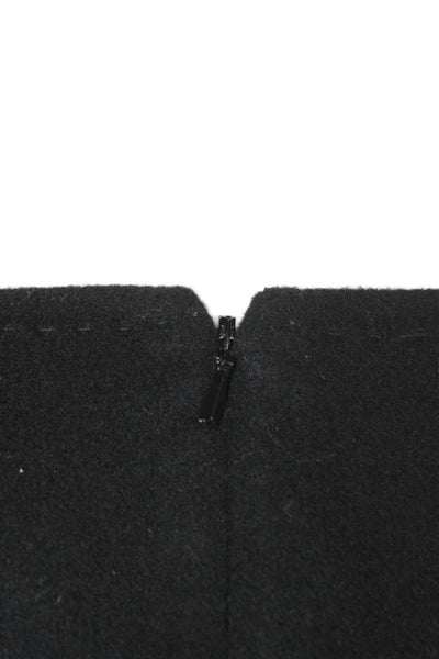 Faconnable Womens Sheath Dress Black Wool V-Neck Knee Short Sleeve Size 10