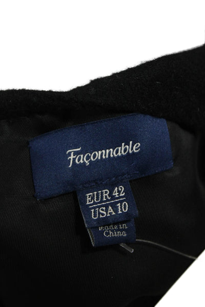 Faconnable Womens Sheath Dress Black Wool V-Neck Knee Short Sleeve Size 10
