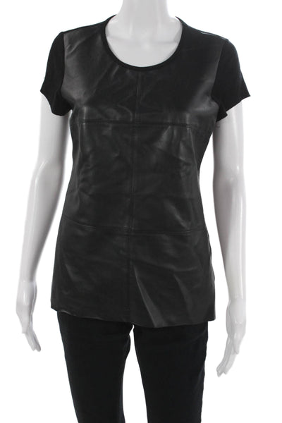 Bailey 44 Womens Tunic Black Round Neck Short Sleeve Polyurethane Size L