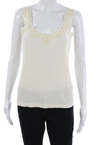 J Crew Women Ivory Cotton Blend Scoop Neck Sleeveless Tank Size M