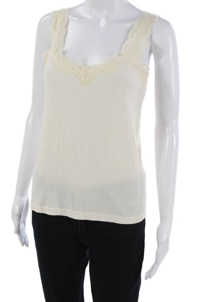 J Crew Women Ivory Cotton Blend Scoop Neck Sleeveless Tank Size M