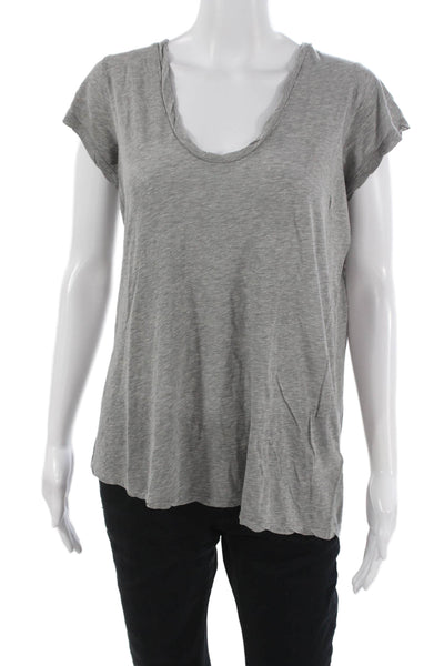Standard James Perse Women Gray Cotton Scoop Neck T Shirt Short Sleeve Size 2