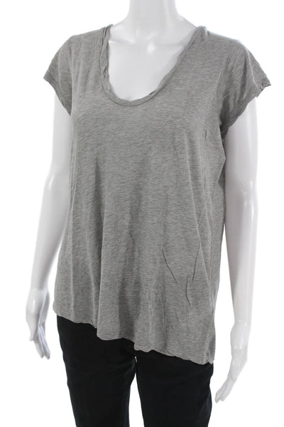 Standard James Perse Women Gray Cotton Scoop Neck T Shirt Short Sleeve Size 2