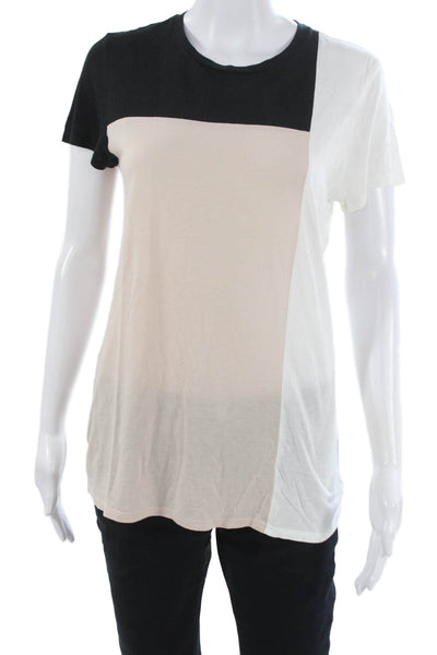 Vince Women Basic Colorblock Cotton Blend Short Sleeve T-Shirt Black Size M