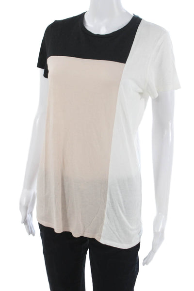 Vince Women Basic Colorblock Cotton Blend Short Sleeve T-Shirt Black Size M