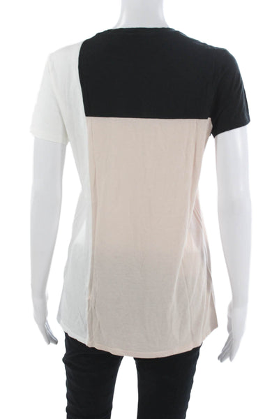 Vince Women Basic Colorblock Cotton Blend Short Sleeve T-Shirt Black Size M
