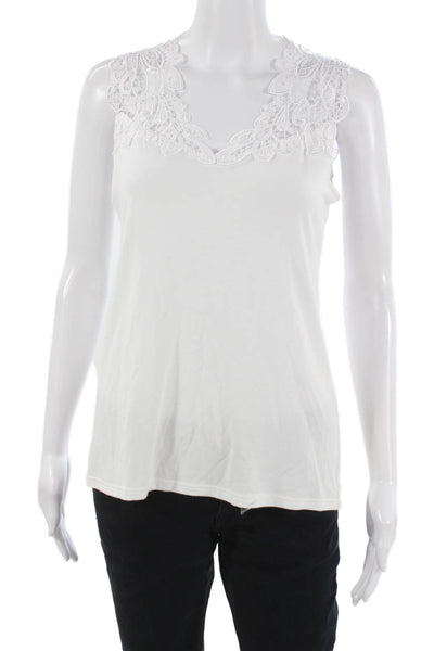 Arianne Womens Rayon Tank White Round Neck Sleeveless Size M