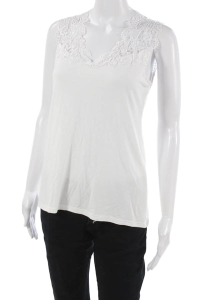 Arianne Womens Rayon Tank White Round Neck Sleeveless Size M