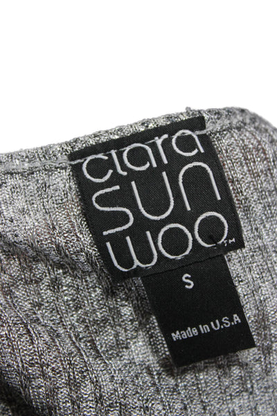 Clara Sun Woo Womens Striped Round Neck 3/4 Sleeve Blouse Silver Size S