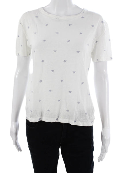 Splendid Women Basic White Crew Neck Geometric Stars Cotton T-Shirt Size S