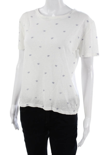 Splendid Women Basic White Crew Neck Geometric Stars Cotton T-Shirt Size S