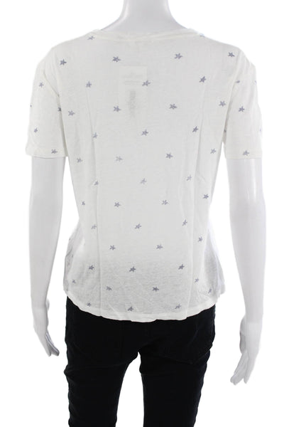 Splendid Women Basic White Crew Neck Geometric Stars Cotton T-Shirt Size S