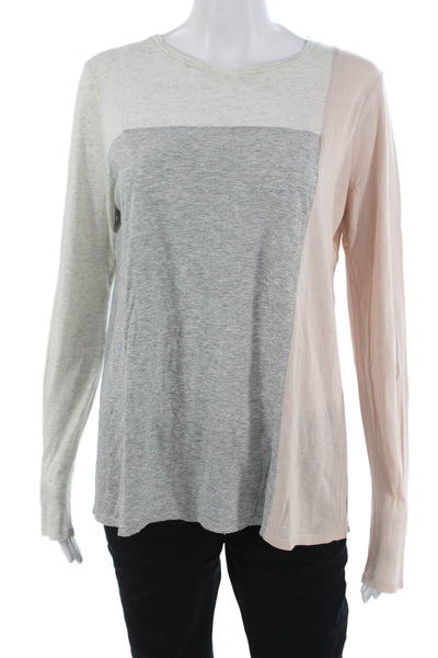 Vince Women Gray Pima Cotton Colorblock Long Sleeve T-Shirt Size M