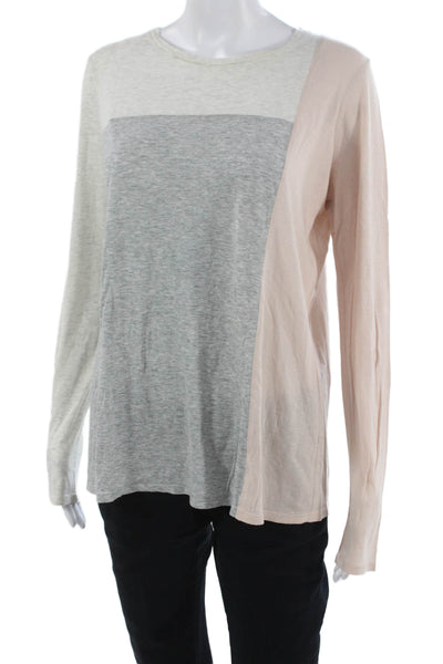 Vince Women Gray Pima Cotton Colorblock Long Sleeve T-Shirt Size M