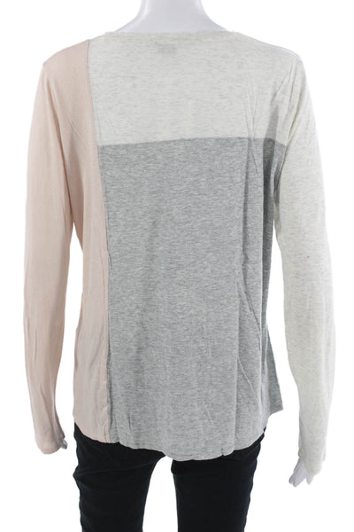 Vince Women Gray Pima Cotton Colorblock Long Sleeve T-Shirt Size M