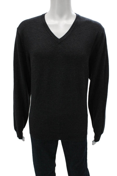 Brooks Brothers Mens Merino Wool V Neck Pullover Gray Sweater Size L