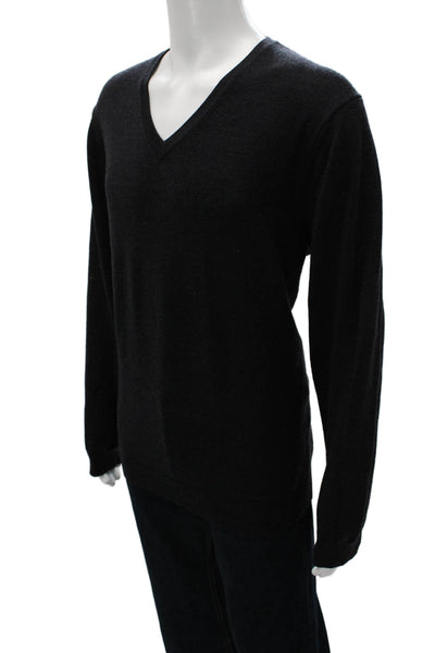 Brooks Brothers Mens Merino Wool V Neck Pullover Gray Sweater Size L