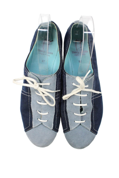 Thierry Rabotin Womens Lace Up Suede Mesh Low Top Sneakers Blue Navy Size 37
