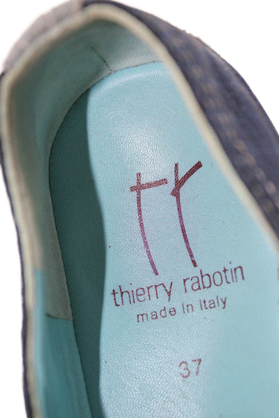 Thierry Rabotin Womens Lace Up Suede Mesh Low Top Sneakers Blue Navy Size 37