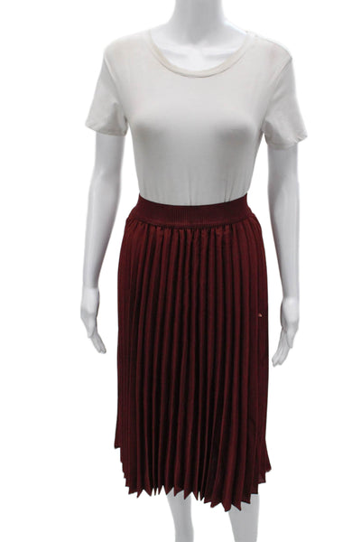 Dresstells Women Pleated Red Polyester Knee Length Pull On Skirt Size XS