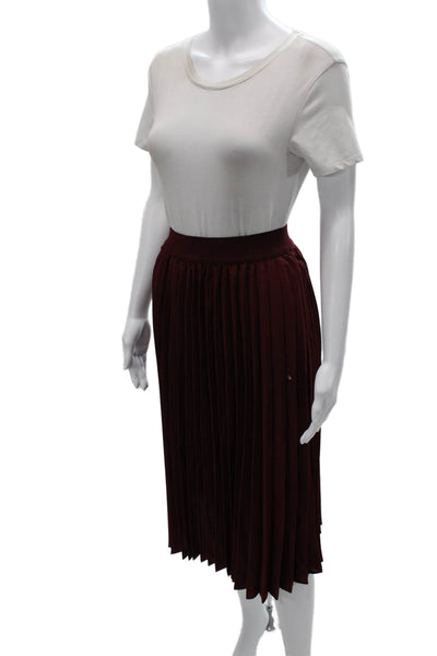 Dresstells Women Pleated Red Polyester Knee Length Pull On Skirt Size XS