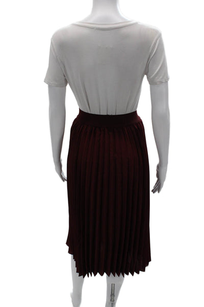 Dresstells Women Pleated Red Polyester Knee Length Pull On Skirt Size XS