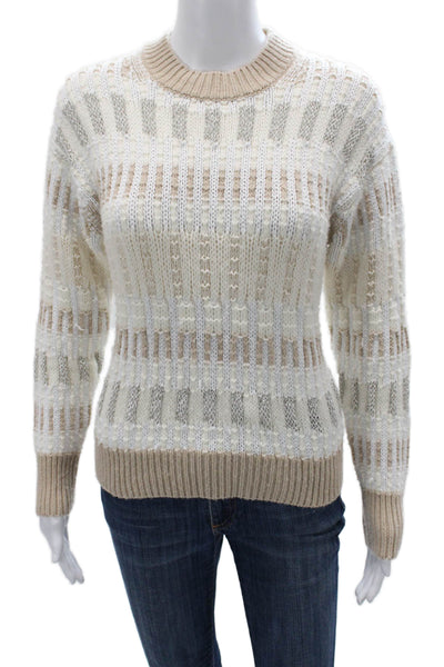 Lafayette 148 New York Women Striped Wool Pullover Beige Size XS
