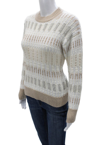 Lafayette 148 New York Women Striped Wool Pullover Beige Size XS