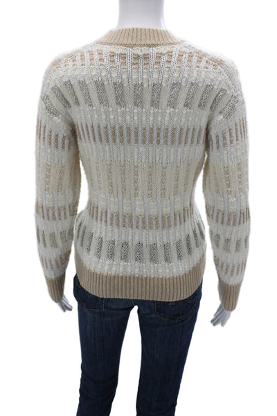 Lafayette 148 New York Women Striped Wool Pullover Beige Size XS