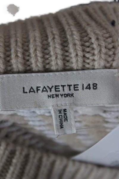 Lafayette 148 New York Women Striped Wool Pullover Beige Size XS