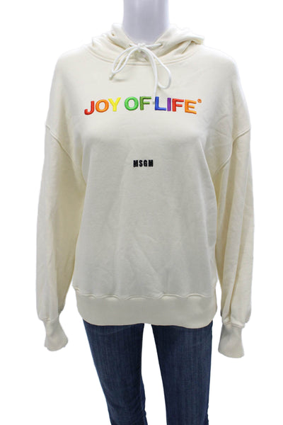 MSGM Women Pullover Sweater Ivory Cotton Round Neck Long Sleeve Solid Size XS
