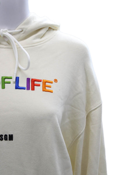 MSGM Women Pullover Sweater Ivory Cotton Round Neck Long Sleeve Solid Size XS