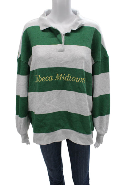 Zara Women Striped Cotton Collared Polo Sweater Long Sleeve Green Size S