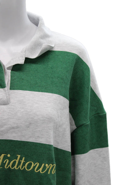 Zara Women Striped Cotton Collared Polo Sweater Long Sleeve Green Size S