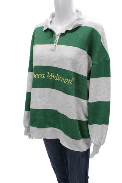 Zara Women Striped Cotton Collared Polo Sweater Long Sleeve Green Size S
