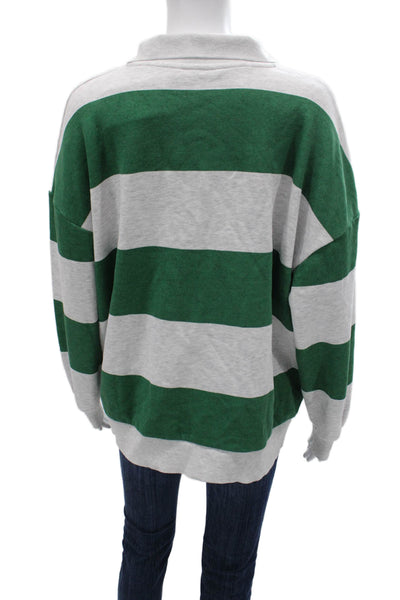 Zara Women Striped Cotton Collared Polo Sweater Long Sleeve Green Size S