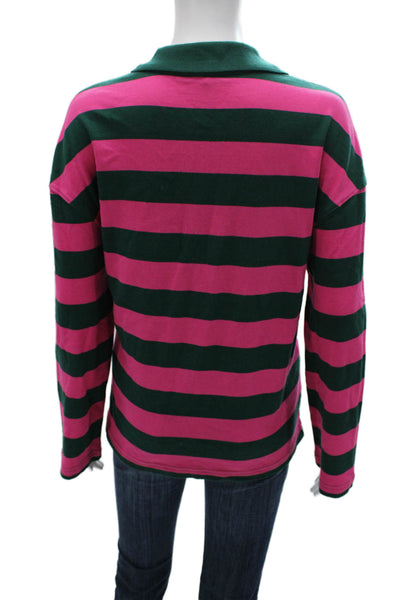 Zara Women Pink Striped Cotton Collared Polo Button Long Sleeve Size S
