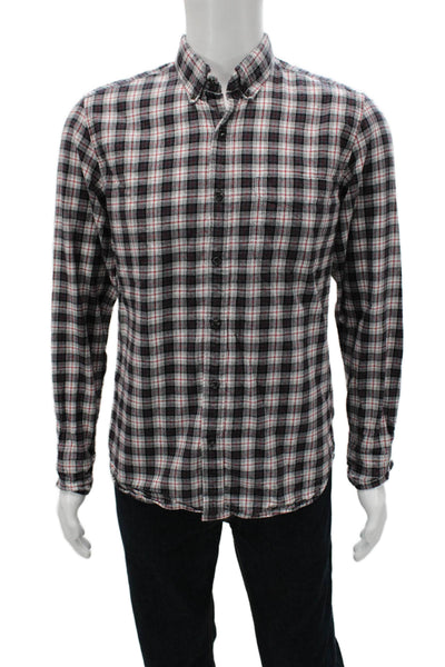 J Crew Mens Cotton Plaid Long Sleeve Collared Button-Down Shirt Gray Size M