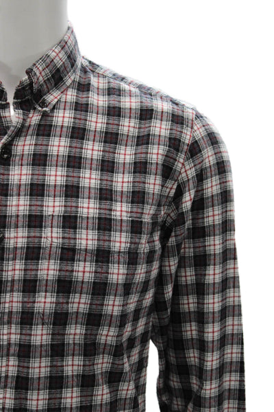 J Crew Mens Cotton Plaid Long Sleeve Collared Button-Down Shirt Gray Size M