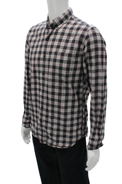 J Crew Mens Cotton Plaid Long Sleeve Collared Button-Down Shirt Gray Size M