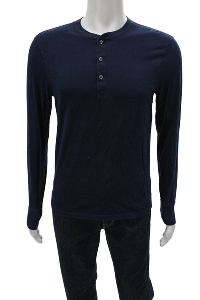 J Crew Mens Blue Cotton Long Sleeve Henley T-Shirt Solid Size S