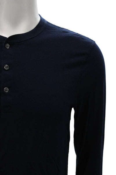 J Crew Mens Blue Cotton Long Sleeve Henley T-Shirt Solid Size S