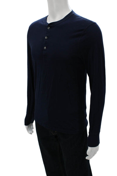 J Crew Mens Blue Cotton Long Sleeve Henley T-Shirt Solid Size S